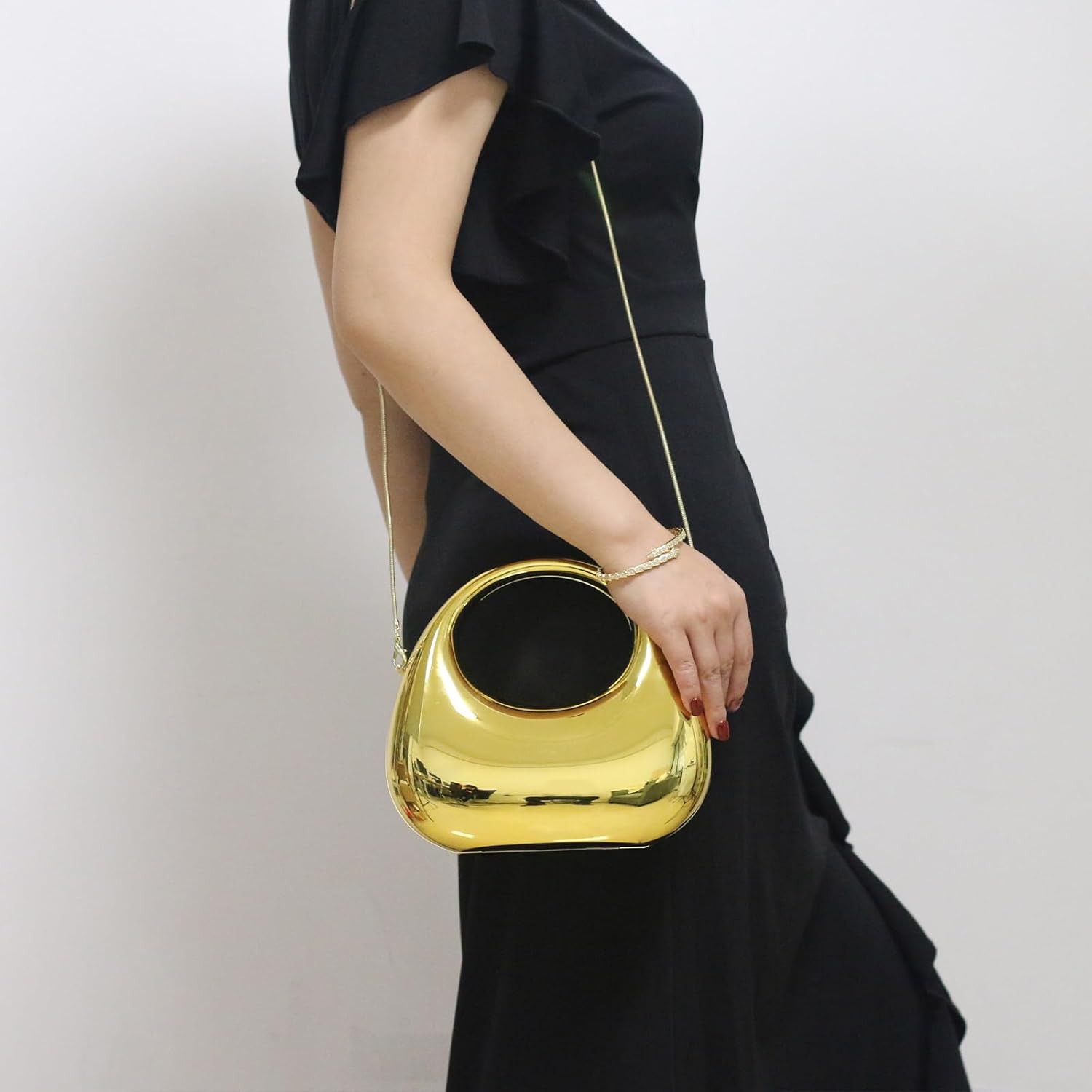 Acrylic Evening Handbags for Women Unique Moon Shape Clutch Purse Top-handle Hobo Bag for Wedding Party Cocktail