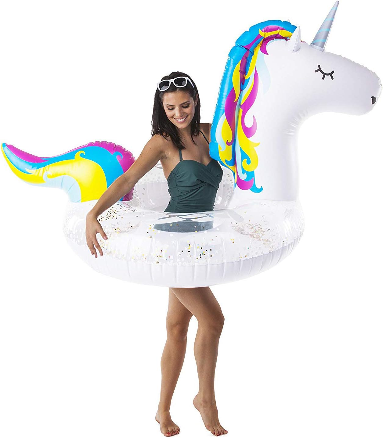 BigMouth Inc. Gigantic Unicorn Pool Float with Sparkles Inside, Funny Inflatable Vinyl Summer Pool or Beach Toy, Patch Kit Included
