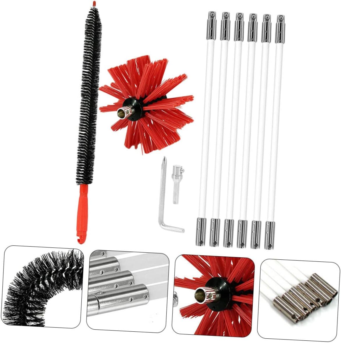 1 Set Chimney Brush Kit Inner Brush 6 Extendable Rods Accessories for Chimney Cleaning