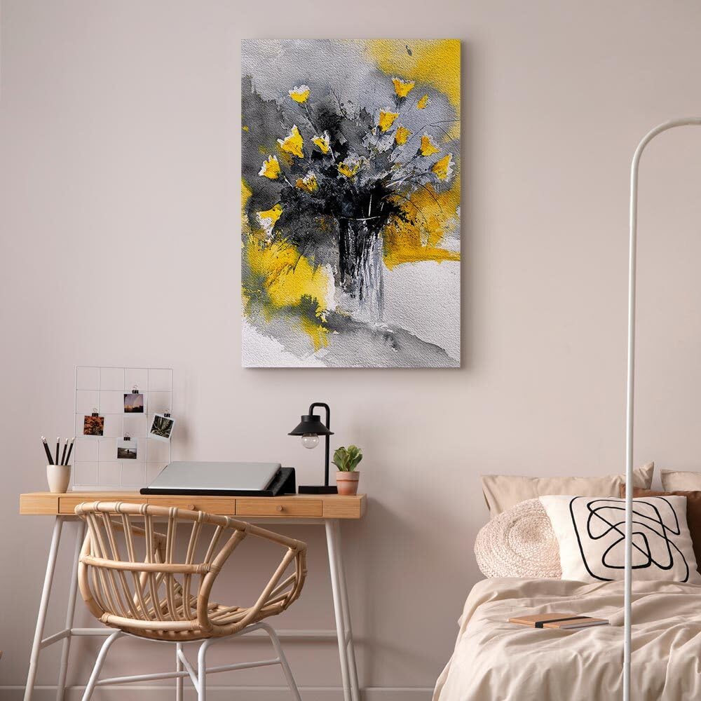 Impression Sur Toile Peinture Arbres Abstraits Parc Jaune Bleu, Tableau Paysage - Decoration Murale Salon Moderne - Image Sur Toile - - Décoration