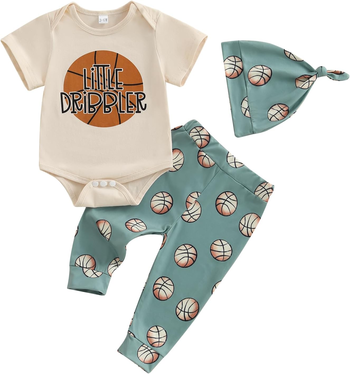 Infant Baby Boy Game Day Outfit Short Sleeve Basketball Romper + Pants + Hat 3Pcs Summer Clothes Set