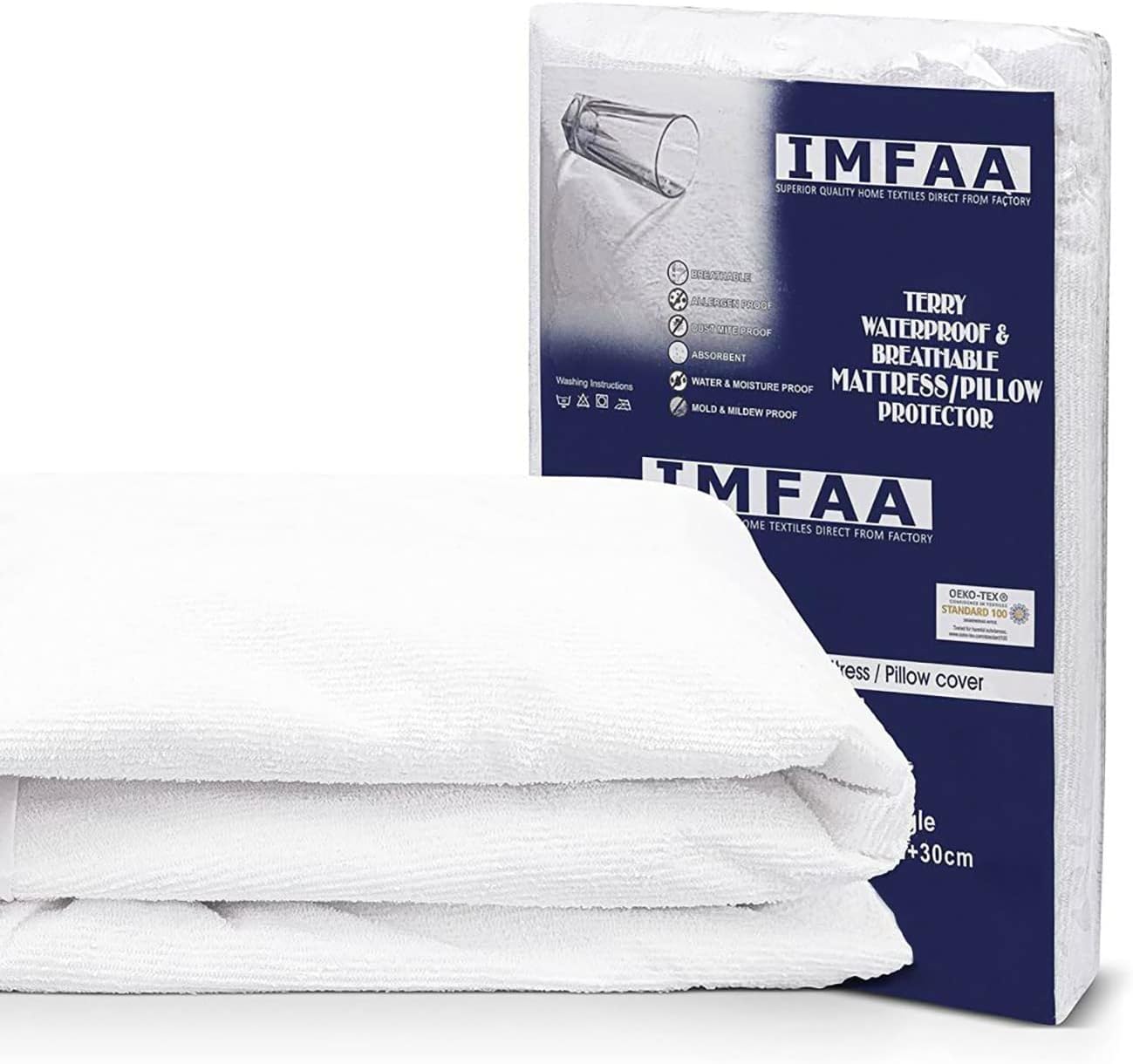 IMFAA 40CM/16" Extra Deep Terry Towel 100% Water Proof Mattress Protector Topper Cover, Non Noisy, Anti Bacterial King-40. (King)