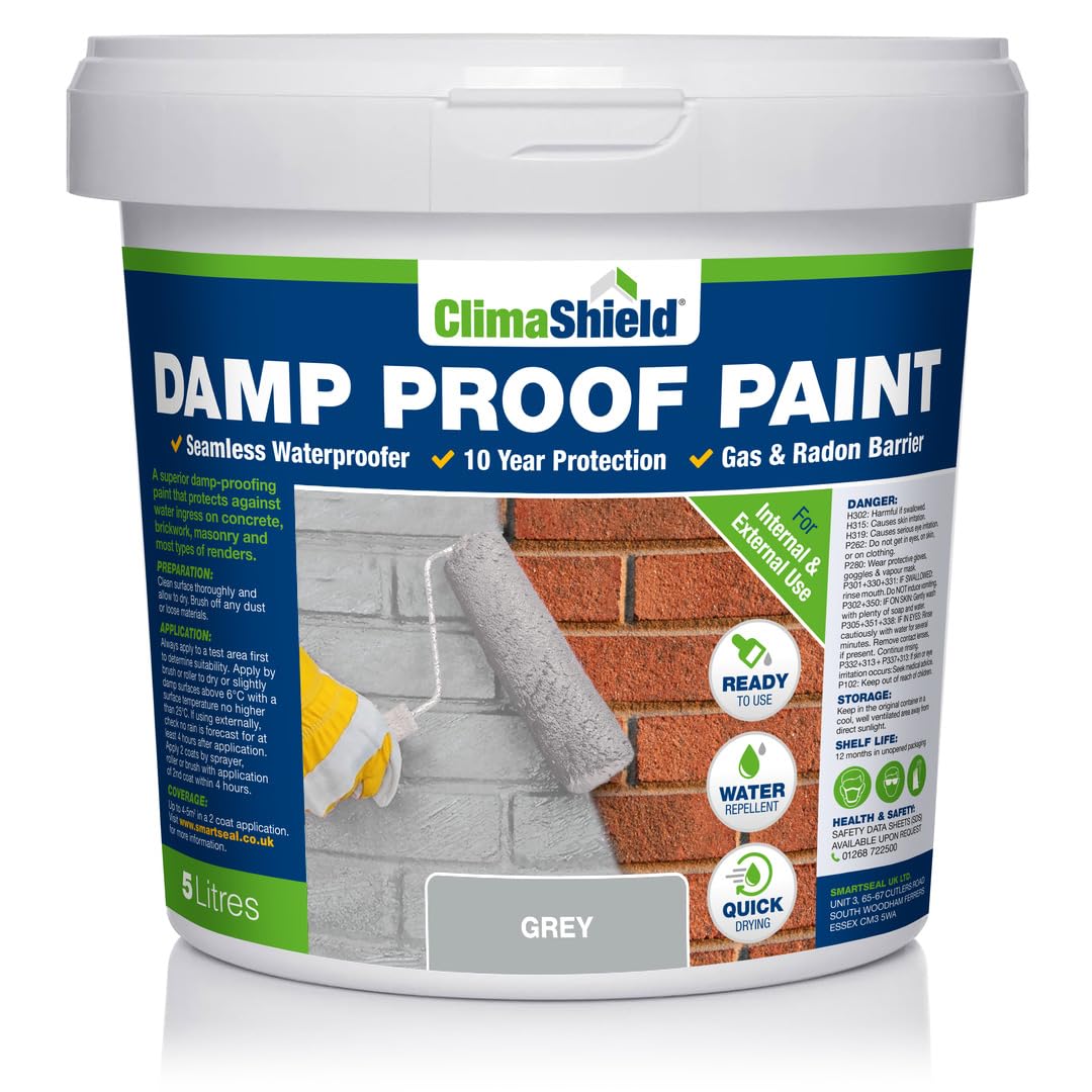 Smartseal Grey Damp Proof Paint - 5L - Waterproof Barrier for Walls & Ceilings
