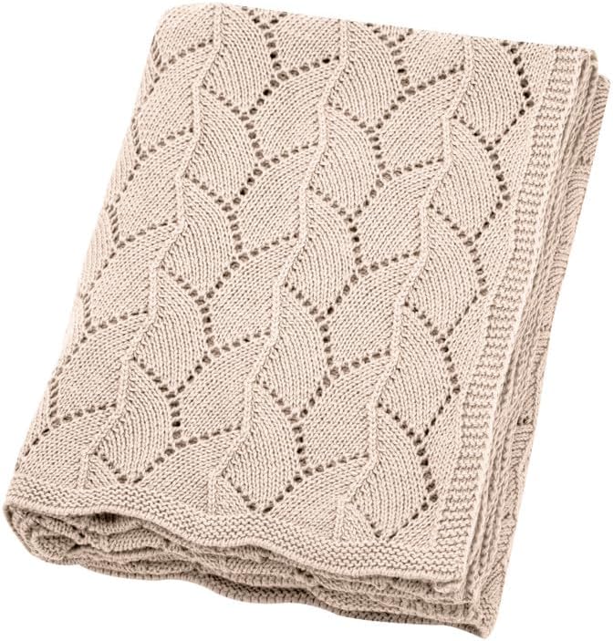 Manta de bebé 100% algodón, suave y transpirable, agujeros celulares aireados, bebés recién nacidos, cochecito de cuna, beige 30 x 40 pulgadas