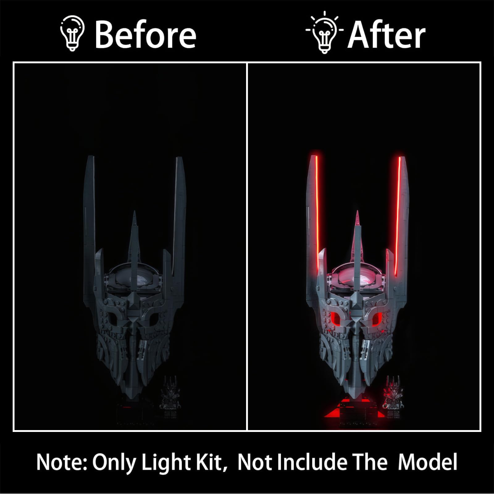 Kit d'Éclairage LED pour Lego 11373 The Lord of The Rings: Sauron's Helmet – Alimenté USB Effet Lumineux Brillant, Luminaires DIY sans Soudure Facile à Installer (Modèle Non Inclus)