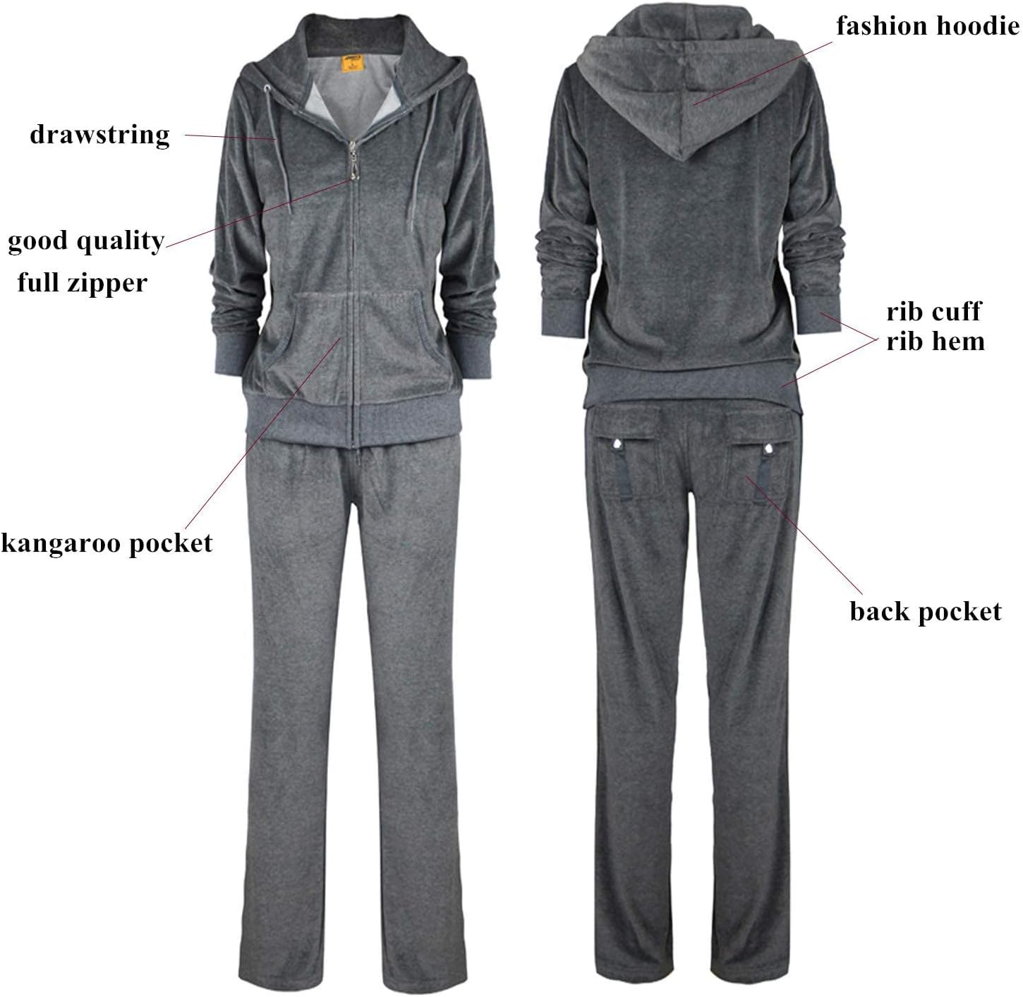 LeeHanTon Womens 2 Piece Outfits Velour Tracksuits Long Sleeve Sports Sweatsuits Jogging Velvet Lounge Set - Image 6