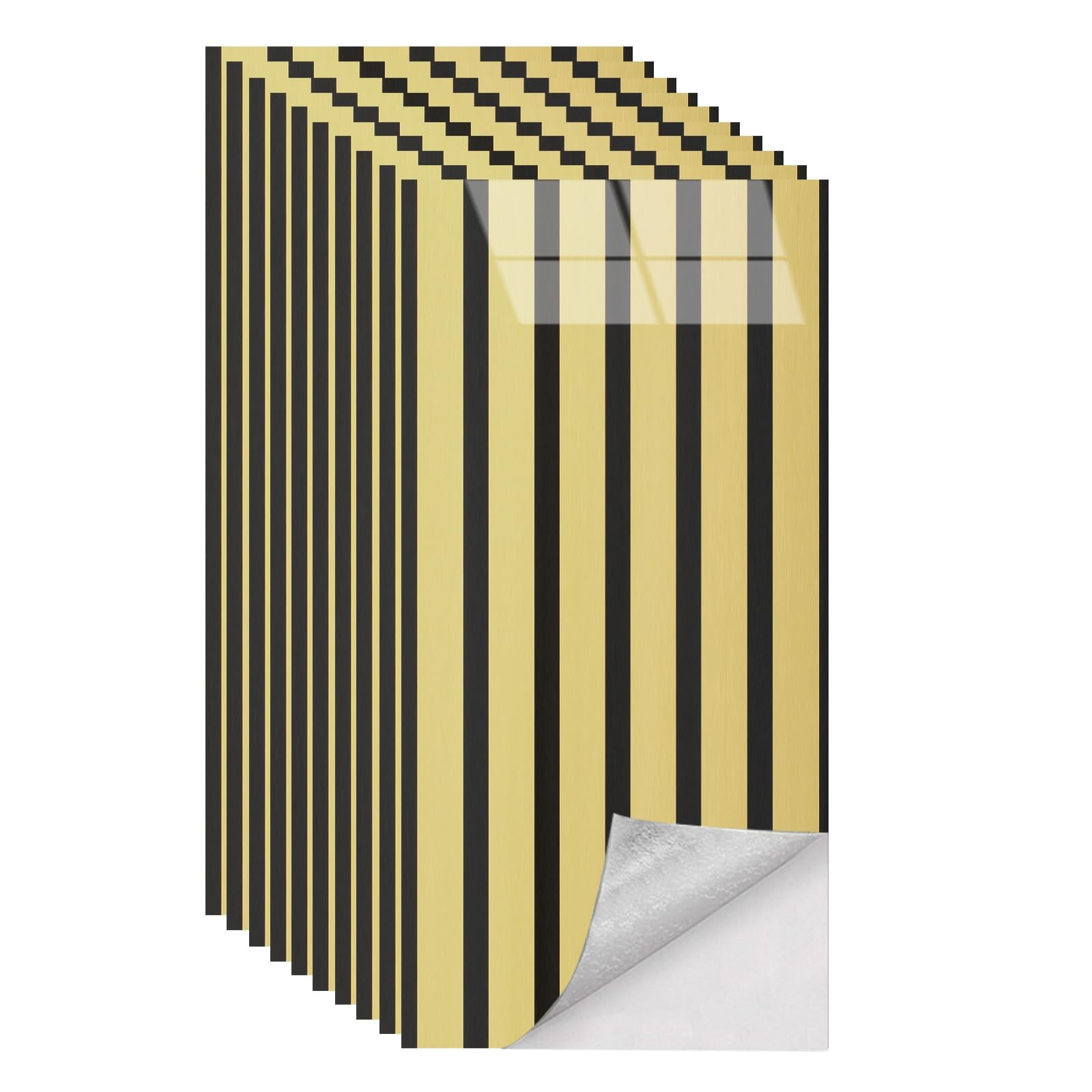 Tarwanear Peel and Stick on Wall Panels 10 piece 60x30cm Kitchen Backsplashs Glossy Mirror Self Adhesive Wall Tiles Reflective Panelling Tile Stickers for Bathroom Splash Back Waterproof, Gold Black