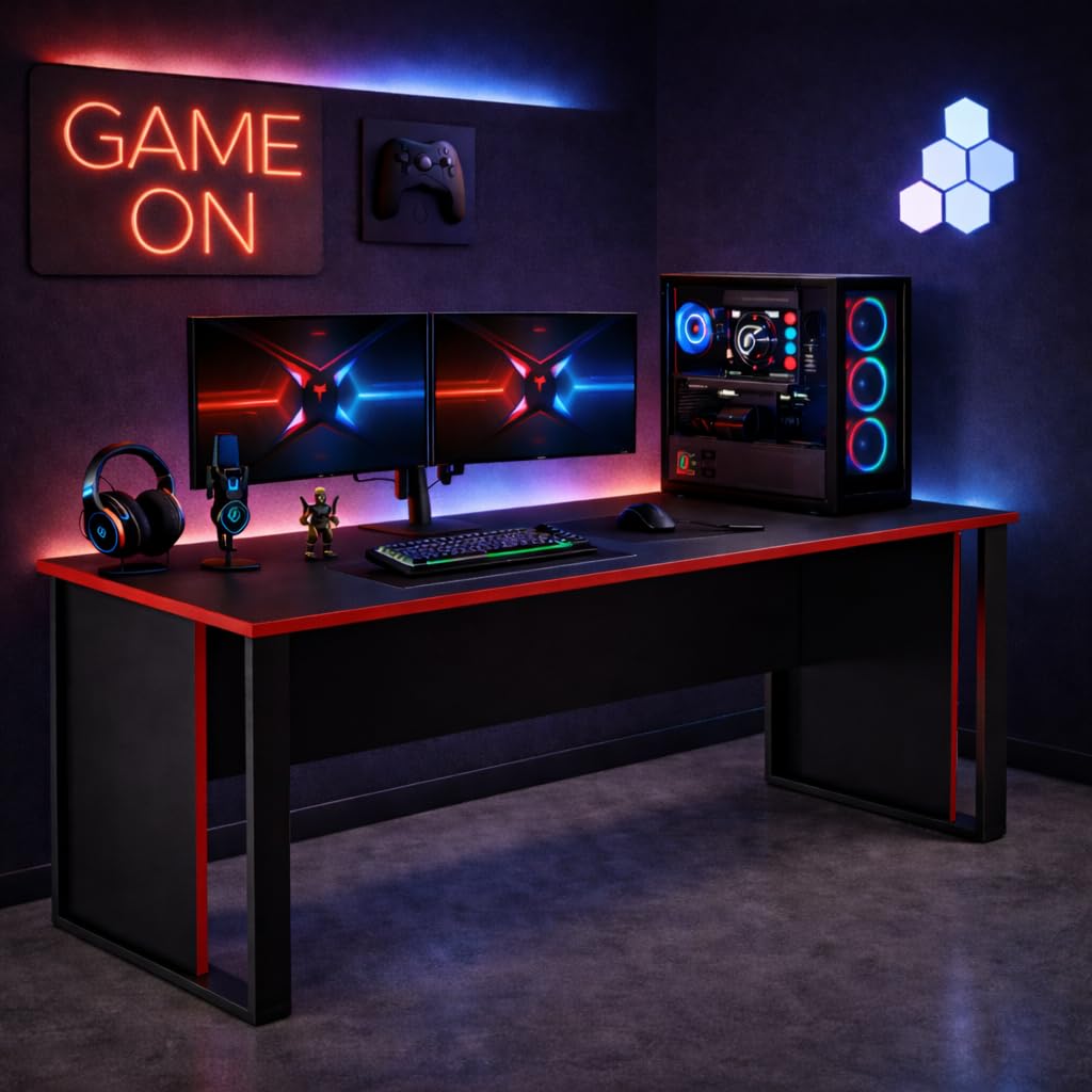 Homidea Vortex stół gamingowy, 150 cm, stół dla graczy ze stabilną ramą, biurko do konfiguracji gier, stolik komputerowy do pokoju młodzieżowego, biura i domowego biura, nowoczesny stół dla graczy