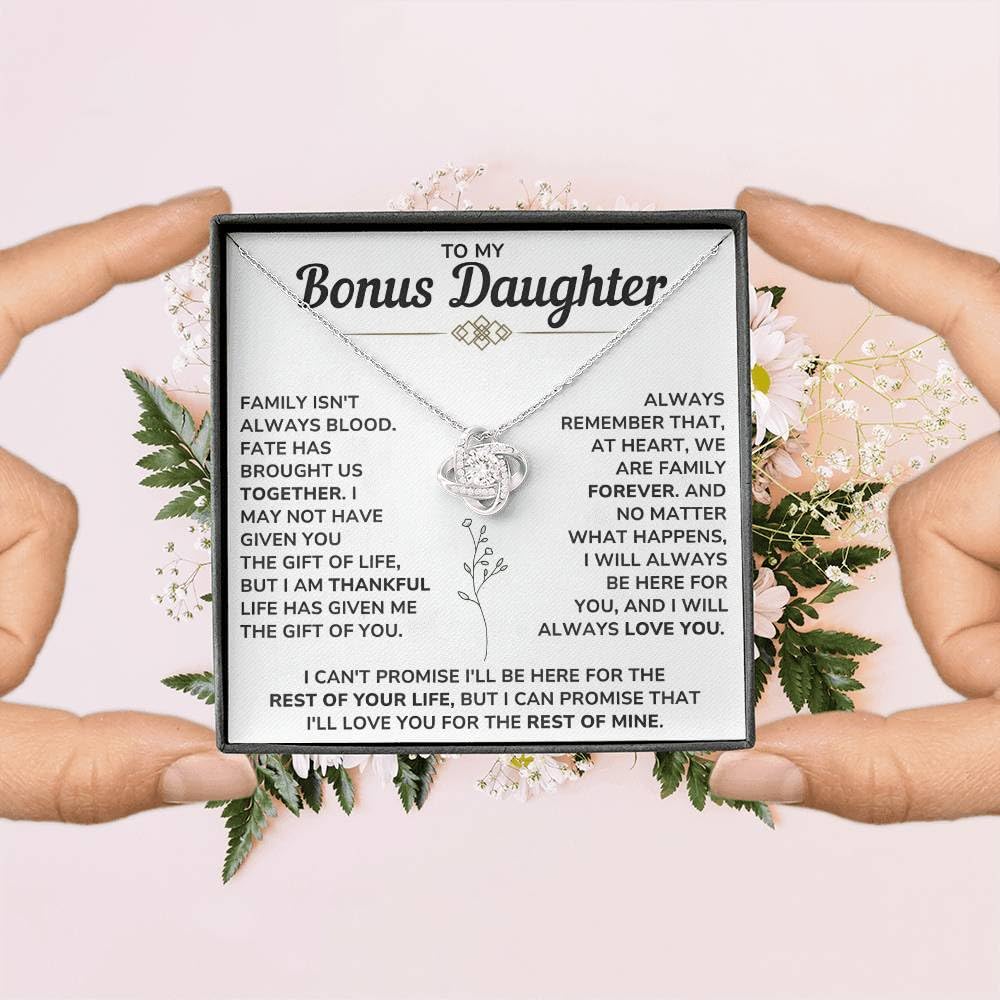 To My Beautiful Bonus Daughter Necklace From Mom & Dad With Heartfelt Message Card Perfect for Birthday, Graduation, or Christmas Gift 14k Pendant to Stepdaughter & Goddaughter