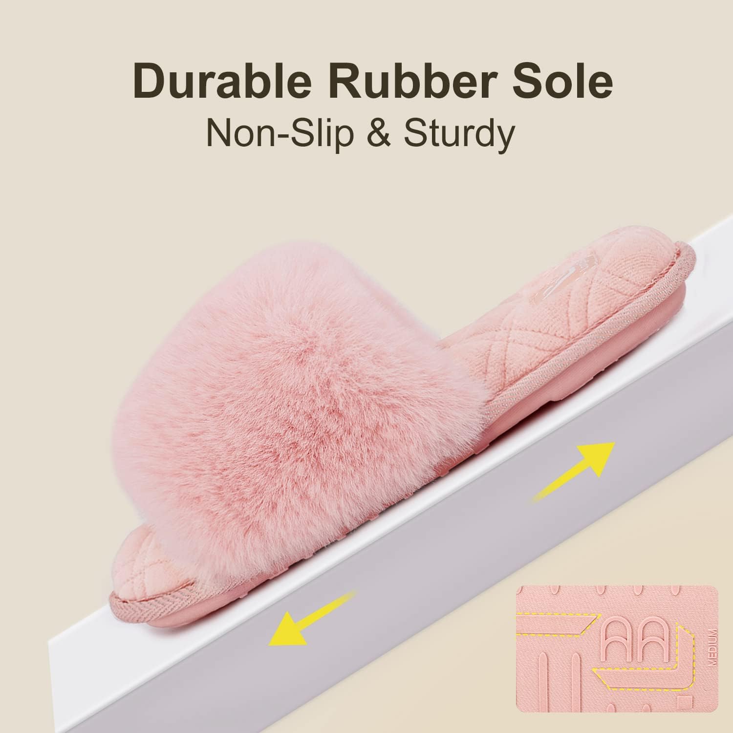 Miniatura 6 de LongBay Pantuflas de espuma viscoelástica de piel sintética para mujer, cómodas y planas, con puntera abierta, cómodas sandalias de casa