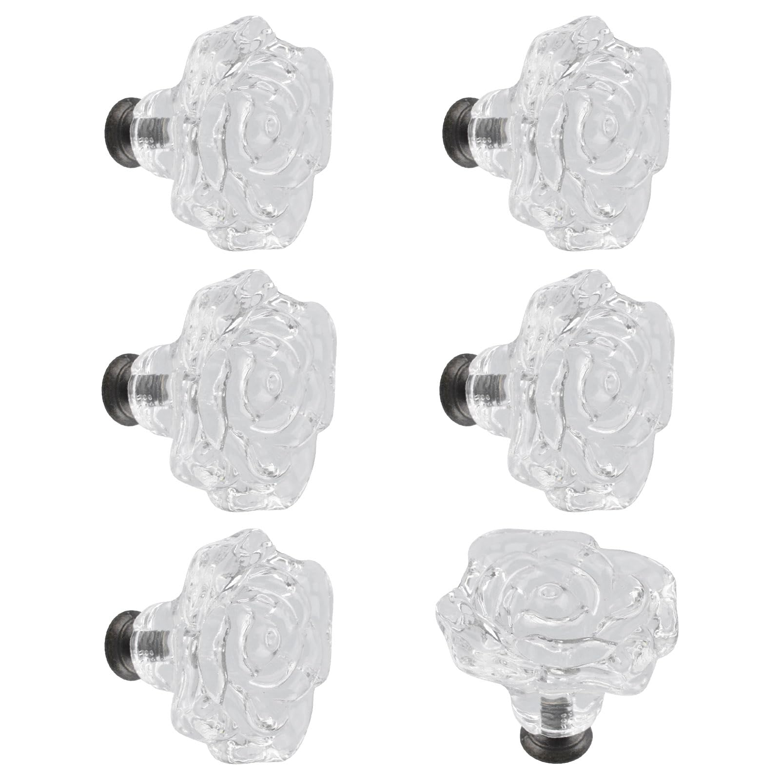 Morobor 6Pcs Crystal Cabinet Knobs 45Mm Rose Shaped Glass Drawer Knob Crystal Door Knobs Transparent Acrylic Handle With Screws For Wardrobe Drawer Cabinet Cupboard