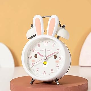 Alarm Clock,Clocks Bedside,Children Cute Rabbit Alarm Clock Silent Non Ticking Clock Night Light Travel Clock, Battery Operated smart alarm clock