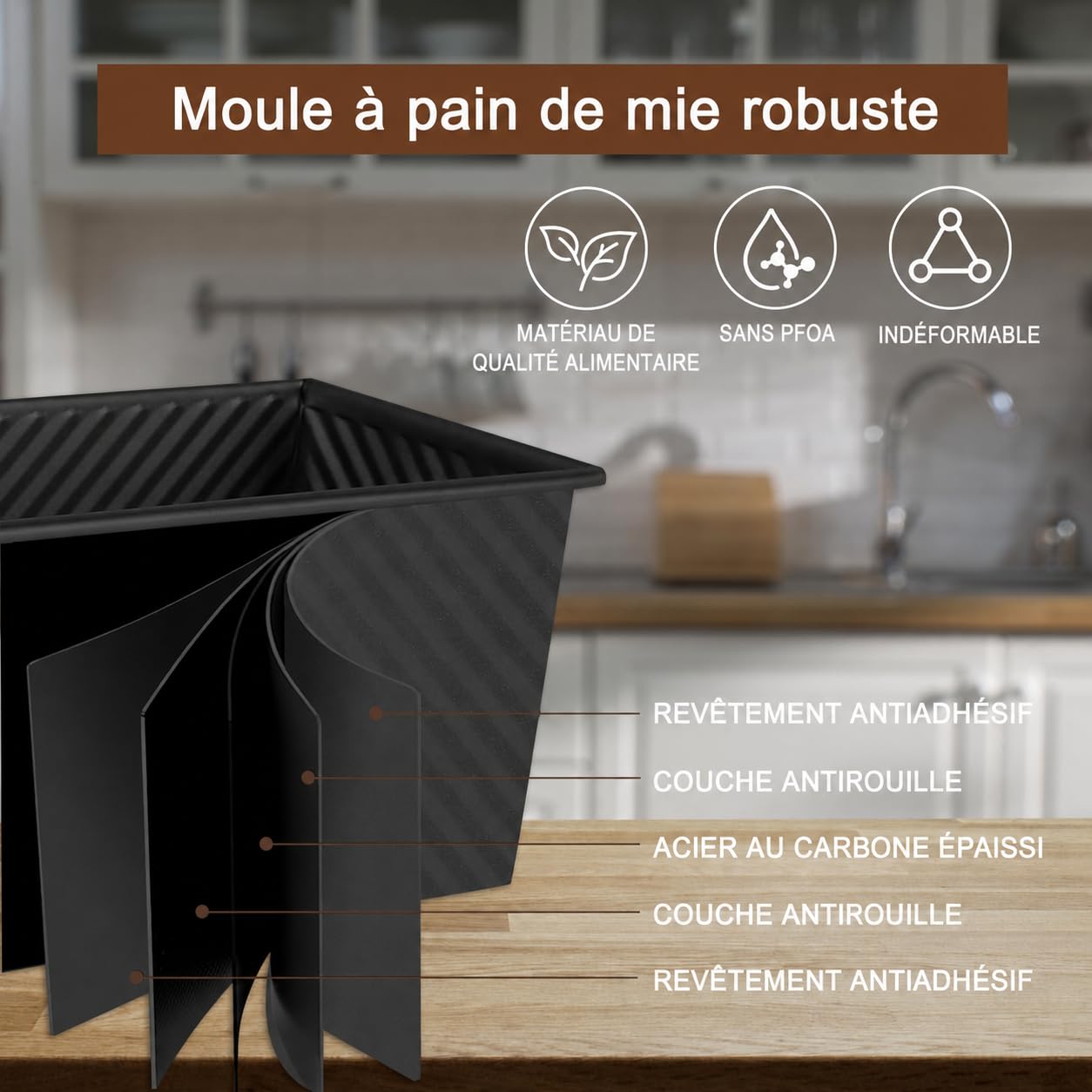 Lot de 2 Moules à Pain de Mie avec Couvercle, 450 g et 1000 g