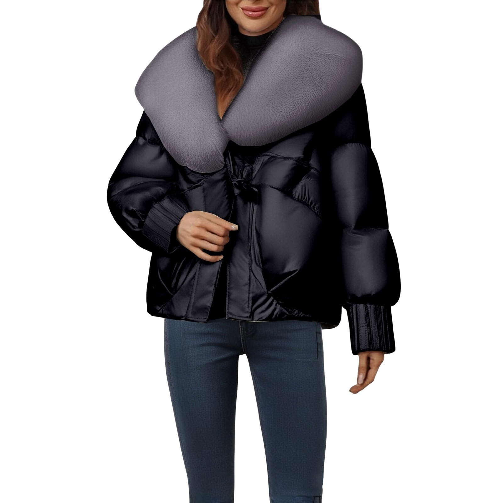 Chaqueta de invierno de talla grande para mujer, con ribete de piel