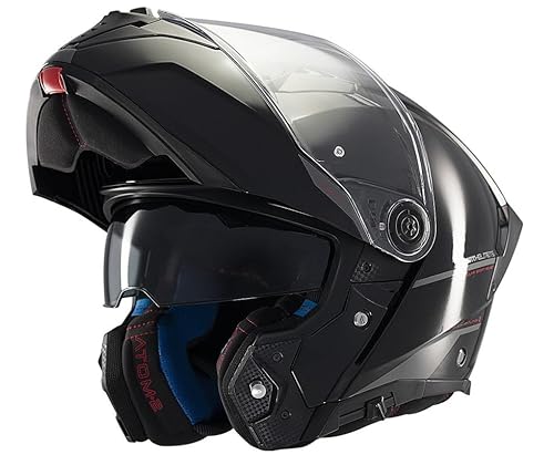 MT Helmets Casco Modular Atom 2 Negro Brillo 22.06 con Gafas Solar Casco Unisex Homologacion P/J (L 59/60)