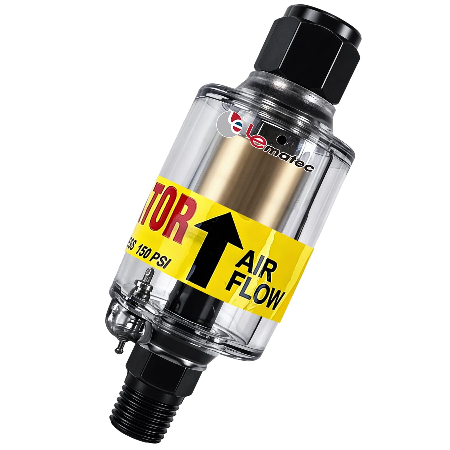 LE LEMATEC Air Dryer for Compressor - Inline Water Separator & Air Tool Oil, 1/4" NPT Moisture Separator for HVLP Spray Guns, Plasma Cutters, Pneumatic Tools, 2-150 PSI