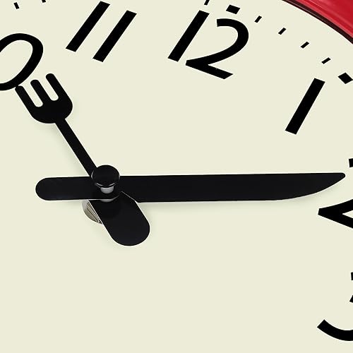 Miniatura 6 de Lafocuse Reloj de pared de cocina rojo retro con agujas de cuchillo y tenedor, relojes de pared estilo años 50, estilo vintage, silencioso, sin