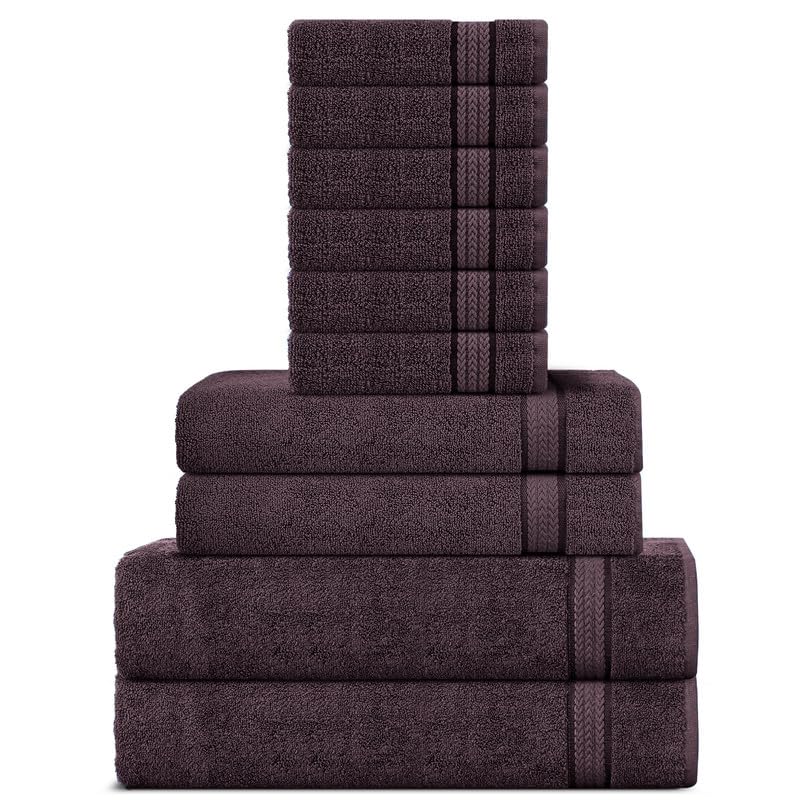 Super Soft 600 GSM Cotton Towels Set by Sweet Needle, Dark Brown, 2 Bath Towel, 2 Hand and 6 Wash/Face, Double Pile