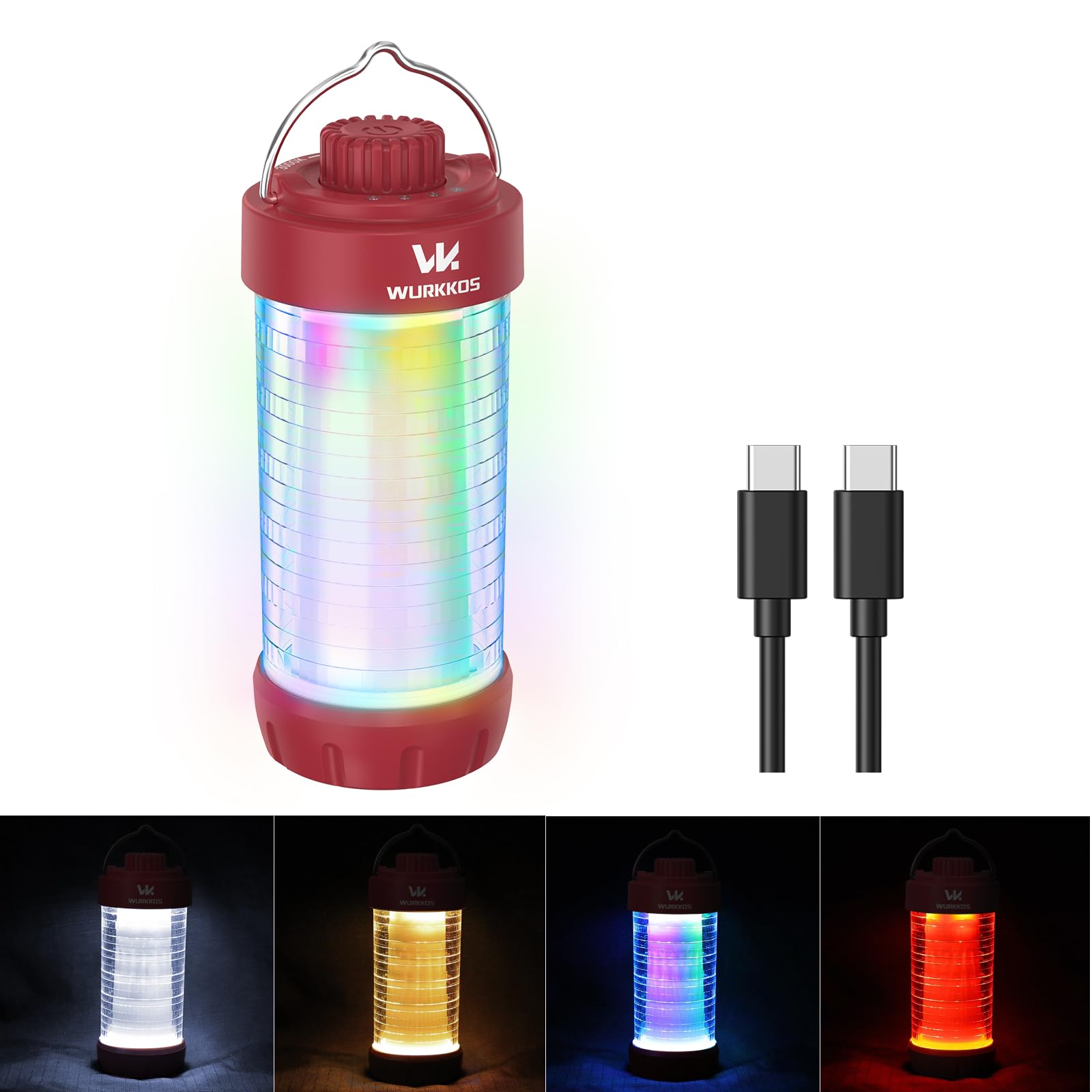 Wurkkos CL01 Camping Light, 550LM Waterproof Tent Light with Magnetic Base, Up to 300 Hours of Battery Life, Portable Lantern Flashlight with RGB Light,Emergency Camp Light for Hurricane (Red)