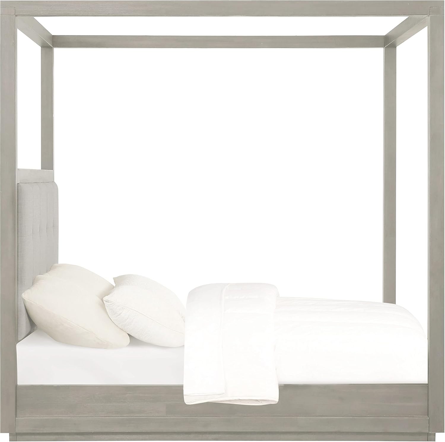 Gray Acacia Upholstered Canopy Bed with Linen Headboard