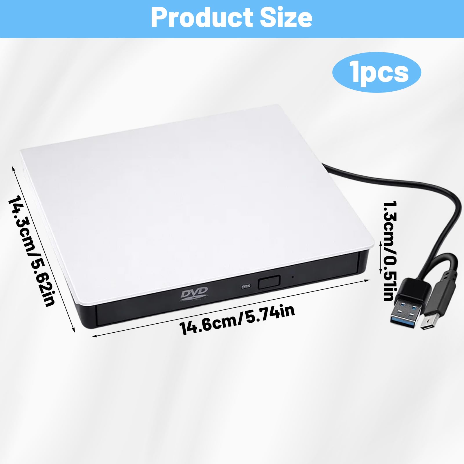 Mlifleue External DVD Drive for Laptop, Portable USB 3.0 Type-C CD Burner, High Speed CD Reader Rw Writer DVD Reader for Laptop, Desktop, Pc, Mac, Ios, Windows 11/10 / 8/7 / Xp/Linux/Vista — view 2
