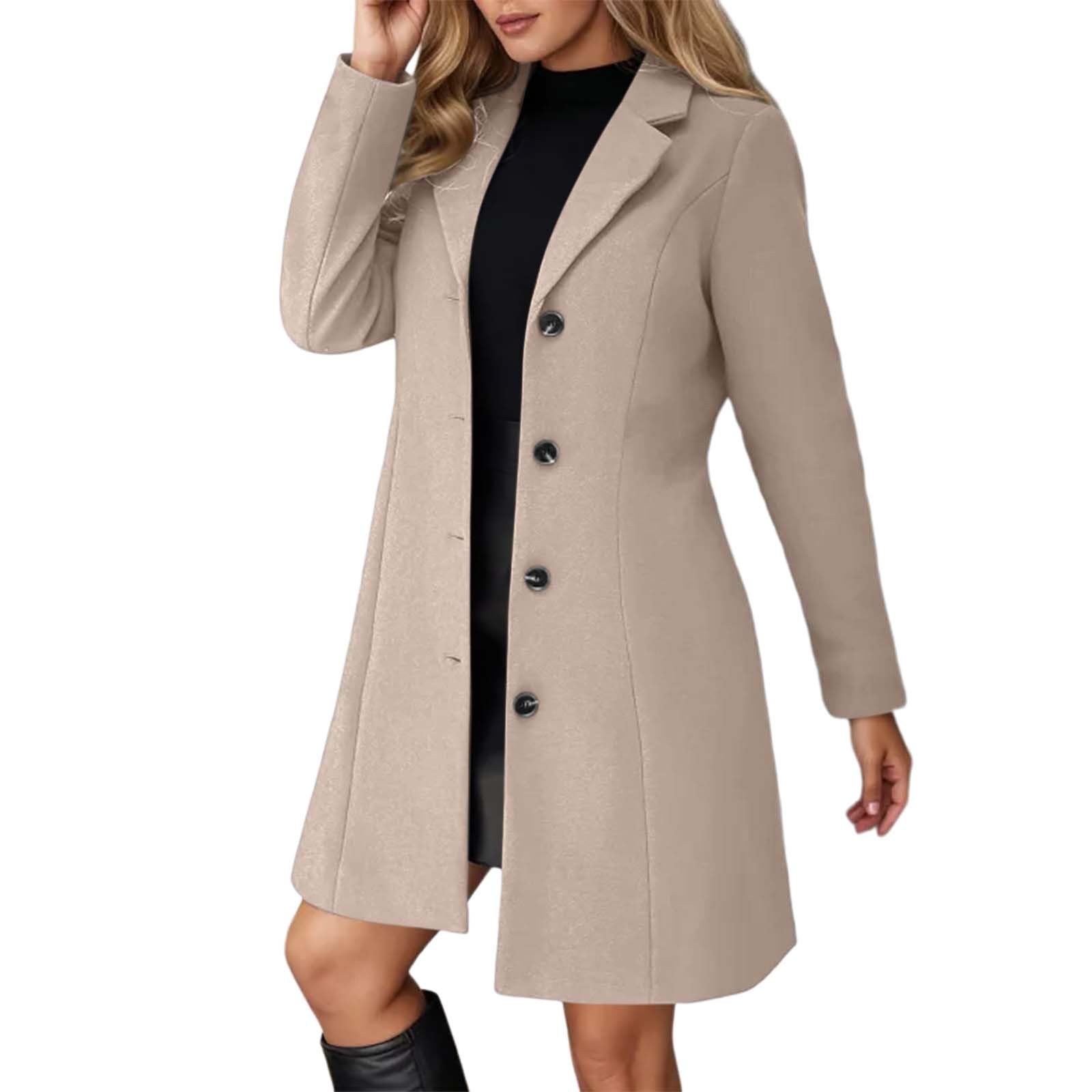 Giacca Casual Trench Lungo in Taglia Comoda con Revers a Lancia, Vestibilità Slim, Soprabito Invernale Misto per Donne alla Moda Trekking