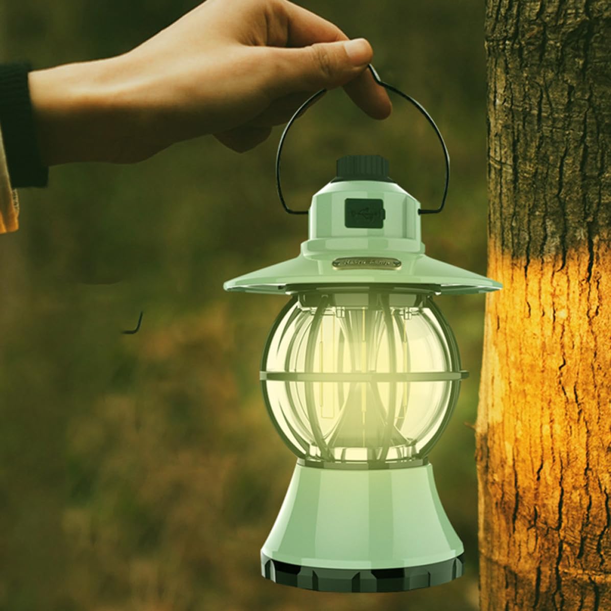 Lampe de Tente Portable Rétro Rechargeable 1 Pièce 3000mah | Poignée Intégrée, Luminosité Réglable, Fer et PC Polypropylène, Usage Camping et Tente