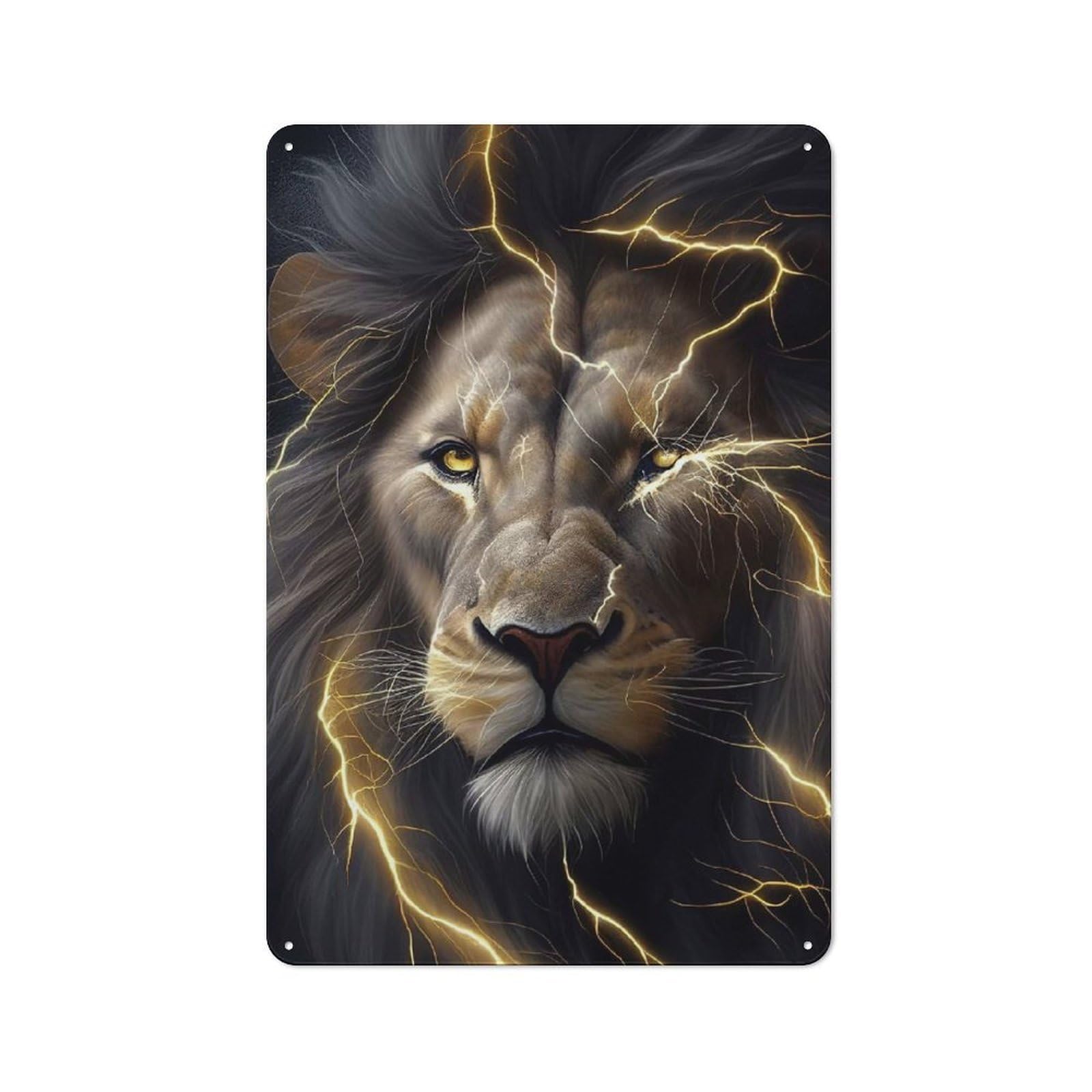Nostalgic Decorative Tin Plaque 30x20cm Featuring Angry Lion Face Animal, Classic Pub Decor for Cafe, Pub, Workshop Or Home Bar