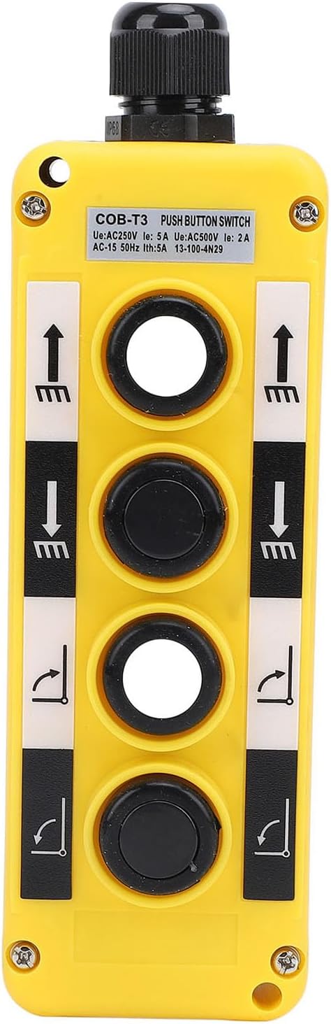 Electric Hoist Crane 4-Button IP68 Rainproof Industrial Remote Control Switch – Compatible with AC250V 5A / 500V 2A Hoisting Systems