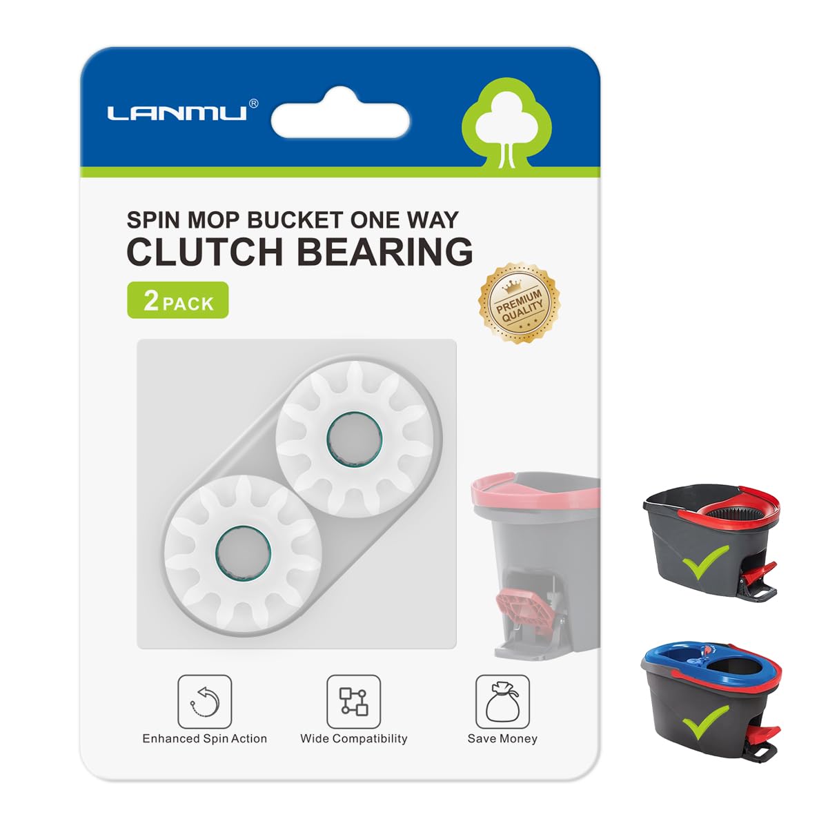 Spin Mop Bucket Bearing Replacement Compatible with Ocedar, Vileda and More Rotation Mop, 2 Pack Replacement One Way Clutch, Universal Pedal Broom Spin Bucket Gear Sprockets Repair Parts