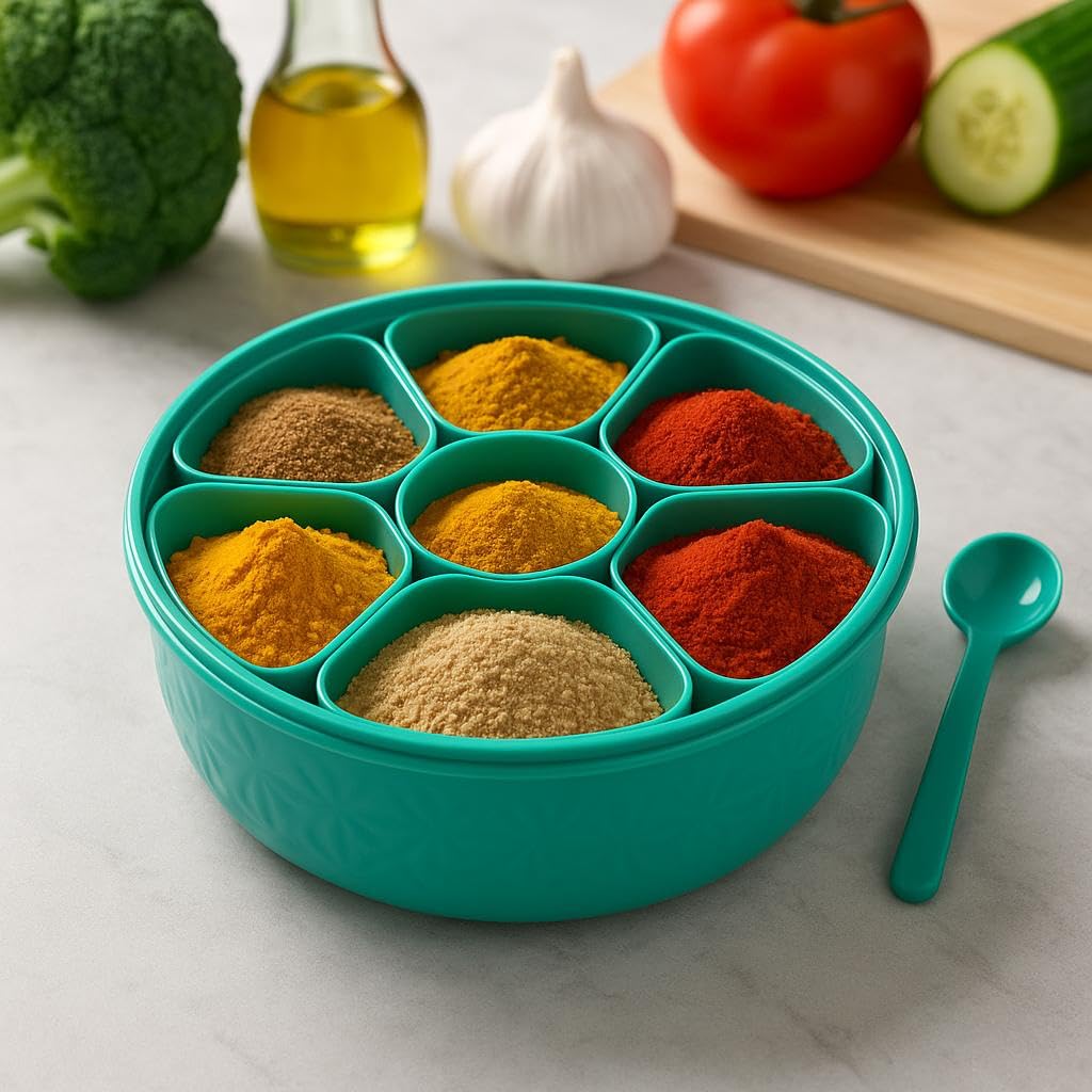 TYLOS Plastic Masala Box | Spice Storage Container | Rangoli Organizer Dabba | Stylish Airtight Kitchen Box for Indian Spices | Compact Multi-Compartment & Durable Traditional Storage