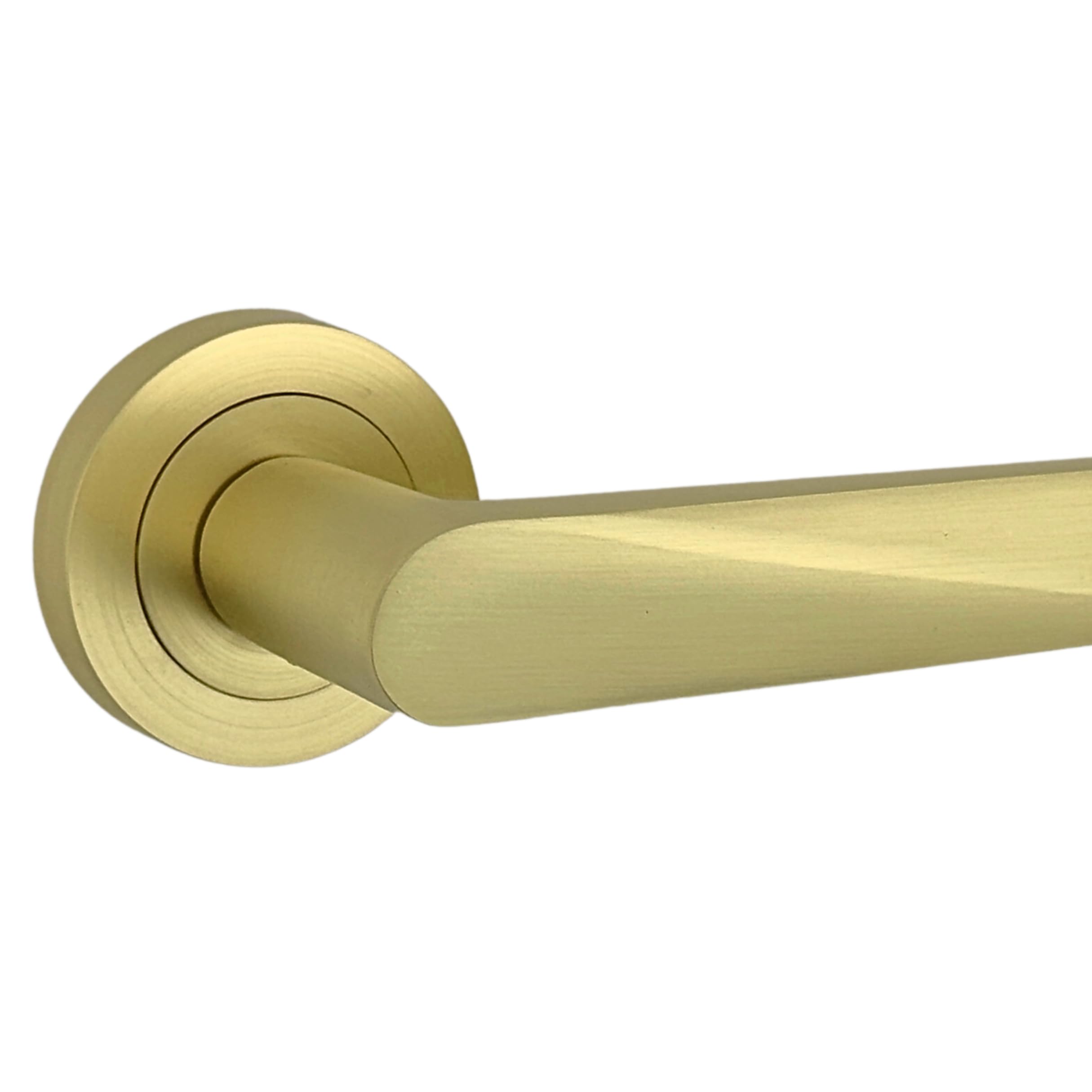AXS Hardware Detroit Door Handles on Rose, Aluminium, Antique Brass, 127mm Lever, Concealed Fix, Internal Doors (Satin Brass, Handles)