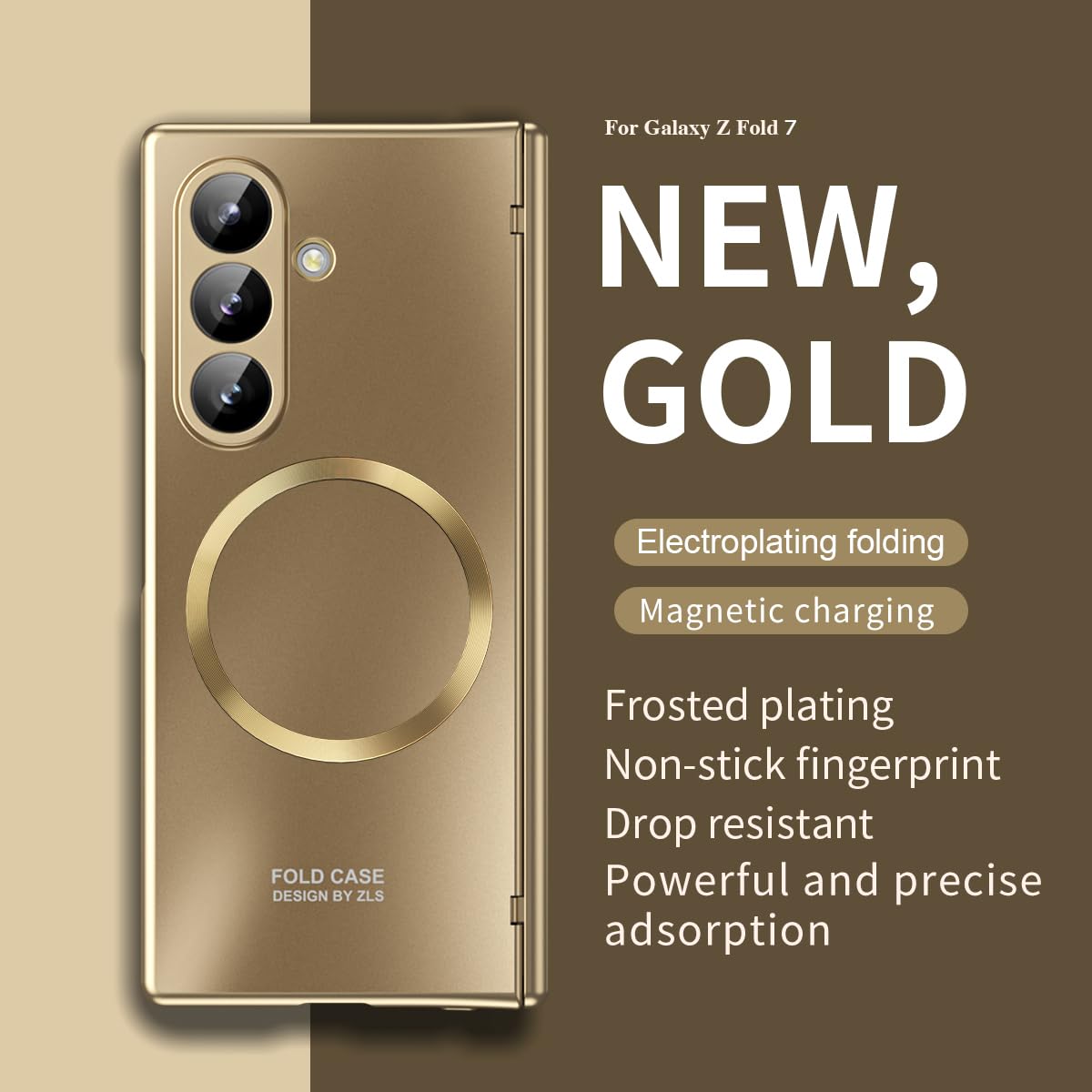 Etui do Samsung Galaxy Z Fold 8 Ultra z matową powłoką, nieprzywierające odciski palców, zawiasy i ochraniacz ekranu przedniego - elegancki luksus, składane całkowicie 360 pełna ochrona (złote)