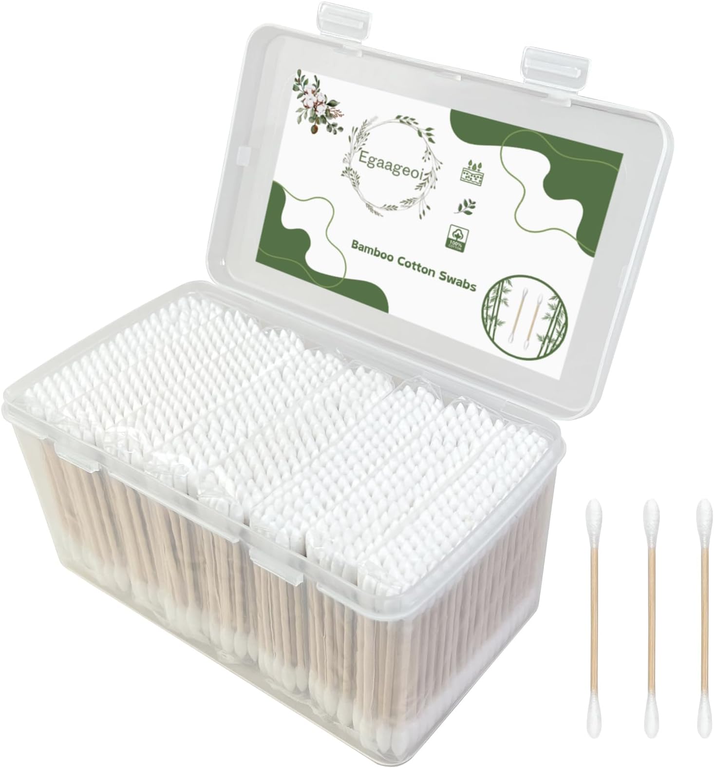 Egaageoi Bamboo Cotton Swabs 800 Count - Double-Tipped Cotton Buds for Ear Cleaning, Makeup, Crafts, and Personal Care - Organic, Biodegradable, and Gentle Swabs for Daily Hygiene and Detailing