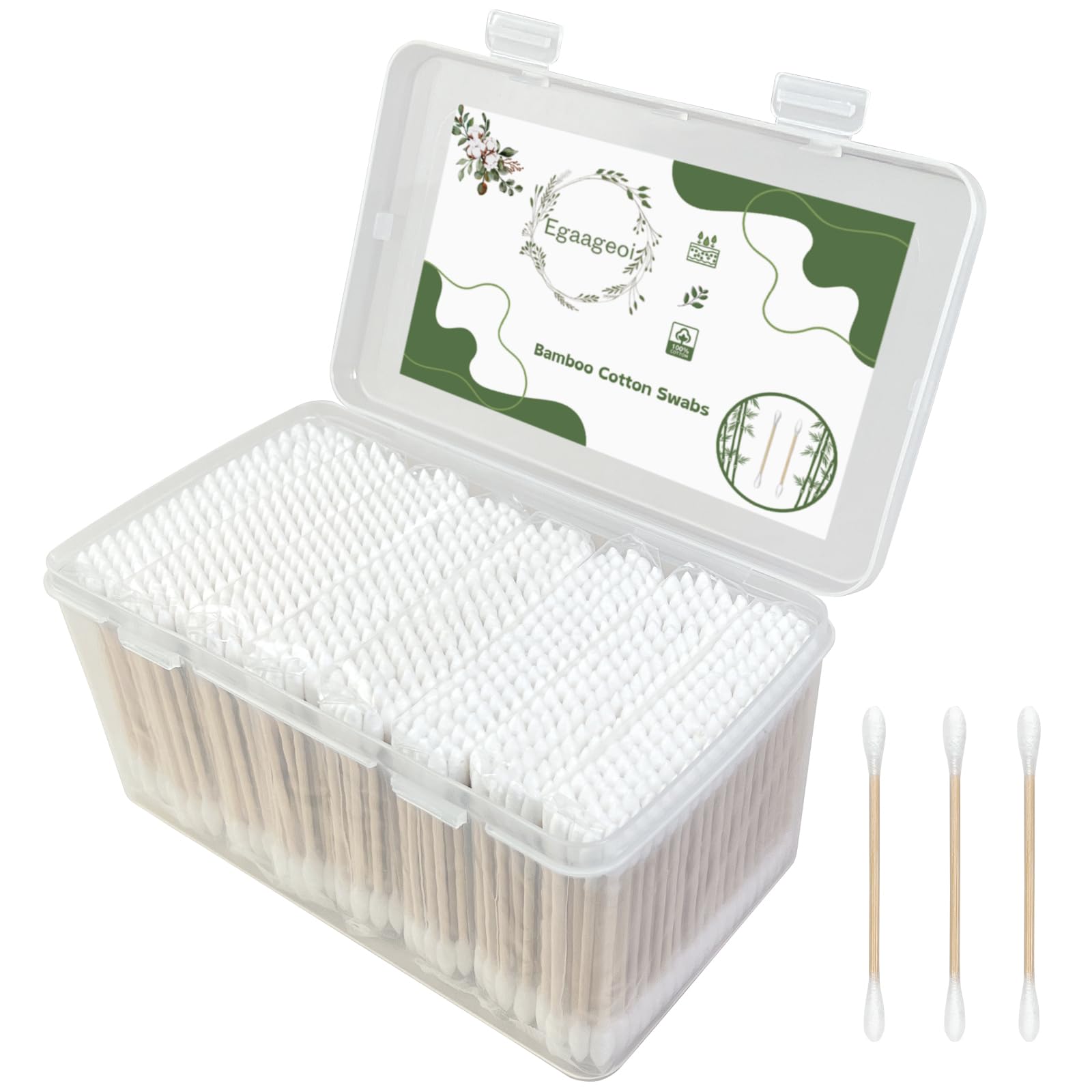 Egaageoi Bamboo Cotton Swabs 800 Count - Double-Tipped Cotton Buds for Ear Cleaning, Makeup, Crafts, and Personal Care - Organic, Biodegradable, and Gentle Swabs for Daily Hygiene and Detailing