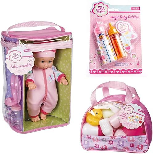 Toysmith My Sweet Baby Magic - Biberones mágicos, juego de cuidado de bebé y conjunto de bebé de lujo juego completo de cuidado de muñeca de bebé