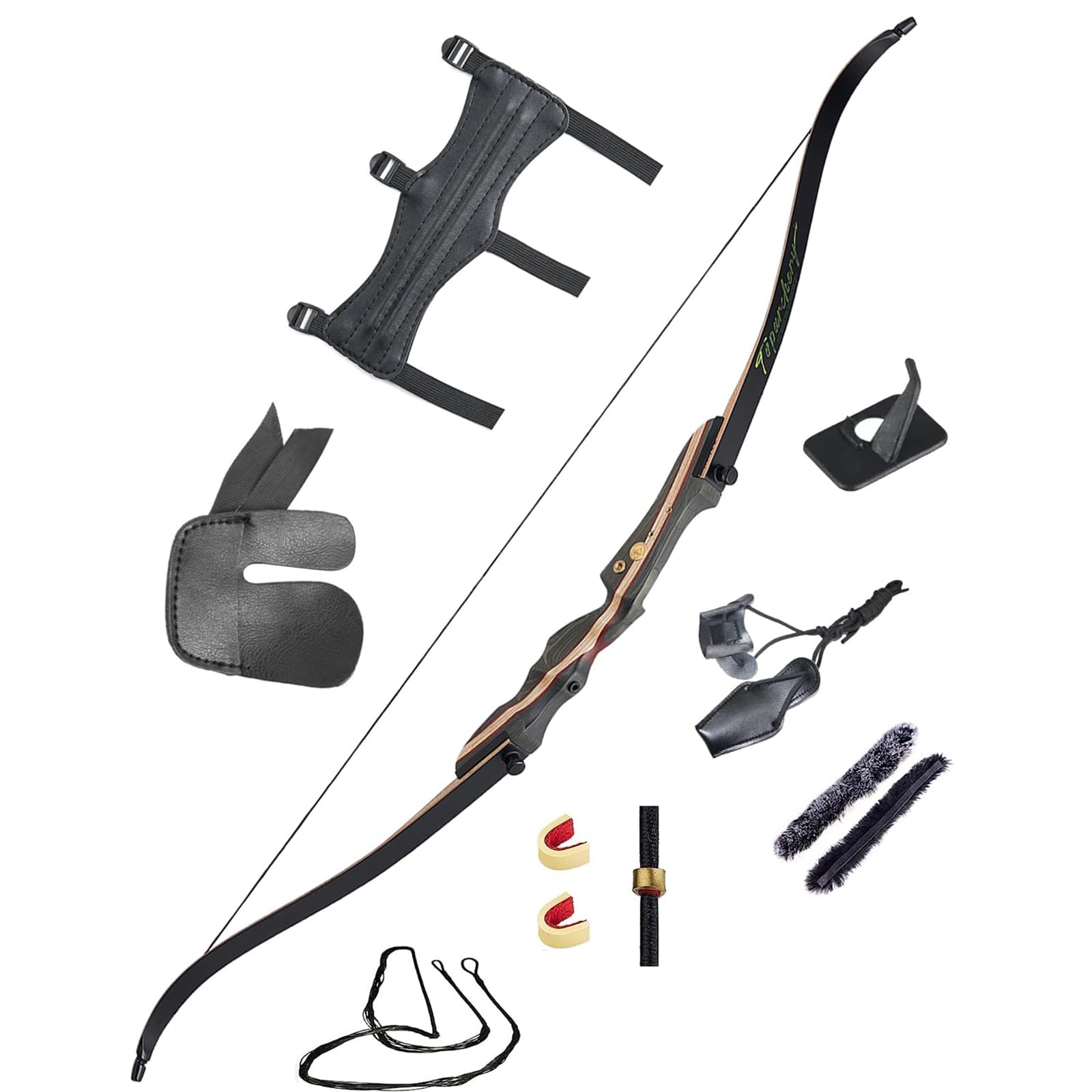 TOPARCHERY Recurve Bogen 62" Bogenschießen Takedown Hunting Recurve Bow für Erwachsene 20-50lbs Holzbogen Longbogen jagdbogen mit Stringer Rechte Hand
