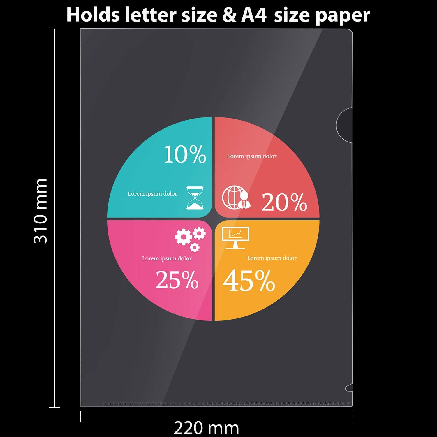 WOT I 48PCS Plastic Clear Document Folders - L-Type Folders Copy Safe Project Pockets, for A4/ Letter Size Sheets, Transparent Color : Office Products