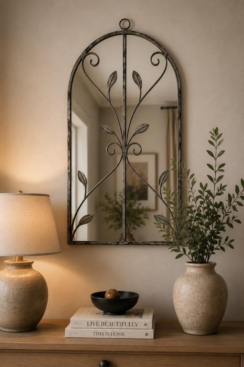 Mirroroutlet Unisex Grey Concrete Colour Metal Framed Arched Wall Mirror 31"X 18" (80 X 46Cm) In | : Size 1 Pack