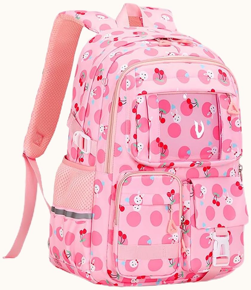 MATMO Cherry Backpack for Girls Book Bag School Backpack Kids Student Bookbag Travel Daypack (Pink Cherry)