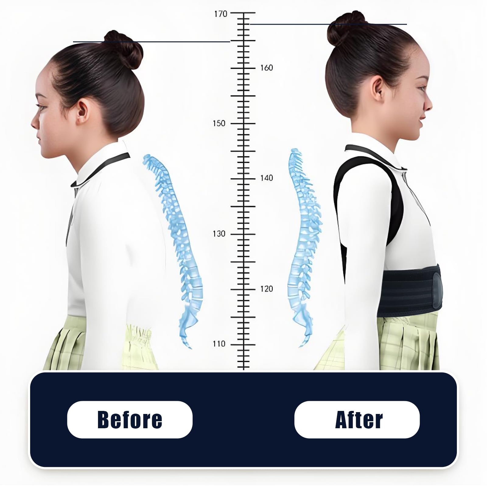 Flylin Corrector de postura para niños, ajustable, enderezador de espalda con hombreras, soporte de postura para la parte superior de la espalda para adolescentes para proporcionar apoyo espinal,