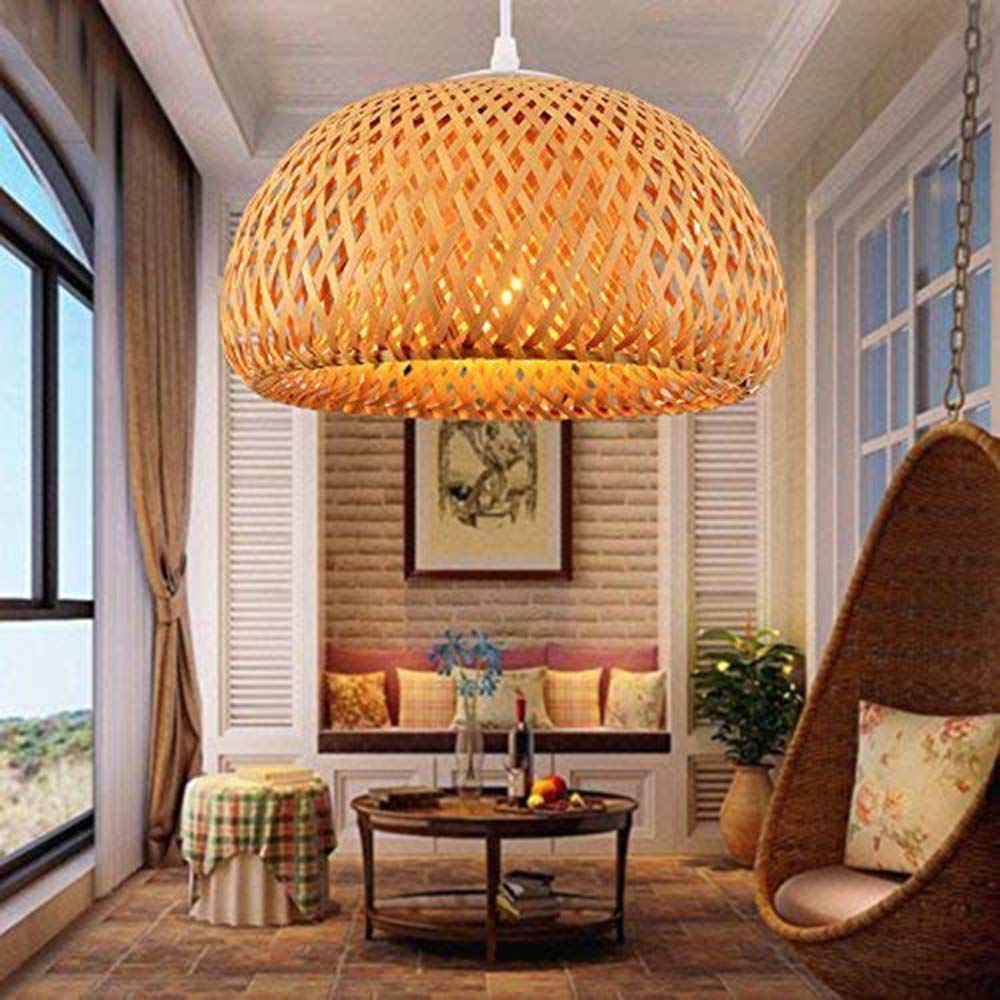 GHY Lampadario A Sospensione Vintage in bambù Naturale Intrecciato Fatta A Mano Rattan Lampada da Soffitto Vimini Regolabile E27 Ristorante Bar Camera da Letto Dell'hotel Soggiorno,Ottone,45cm