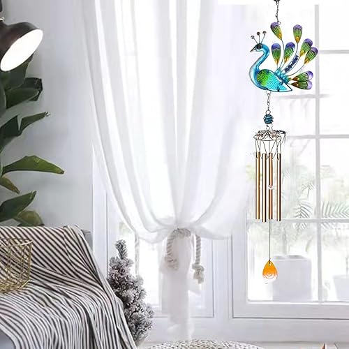 Miniatura 6 de Evealyn Campanillas de viento de pavo real para exteriores, campanillas de viento conmemorativas creativas personalizadas para interiores, 4 tubos