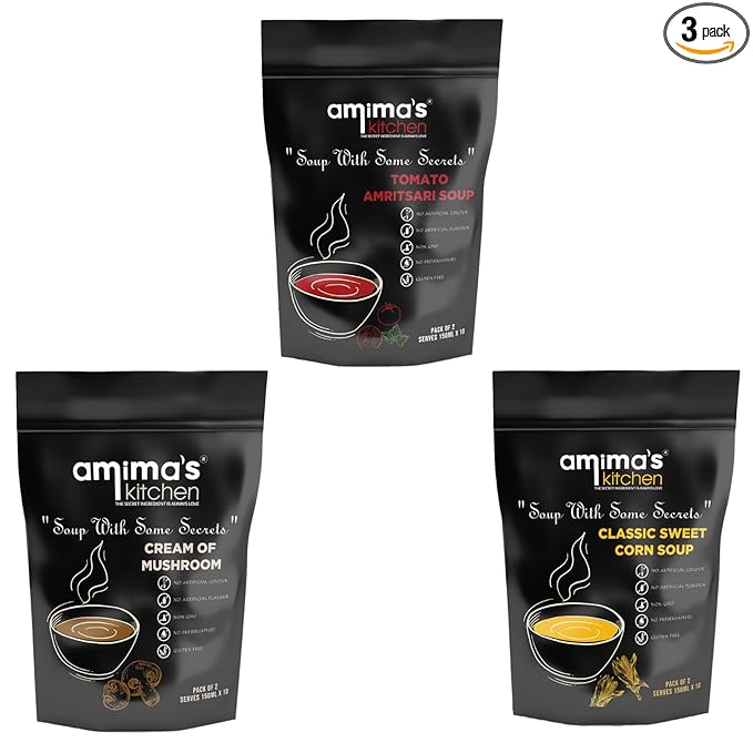 Combo Of Tomato Amritsari + Cream Of Mushroom + Classic Sweet Corn 100 Grams (Pack Of 3) | Instant Soup Mix Powder | Ready To Cook | No Artificial Flavour & Colour | Gluten Free | Non GMO | Healthy Soup