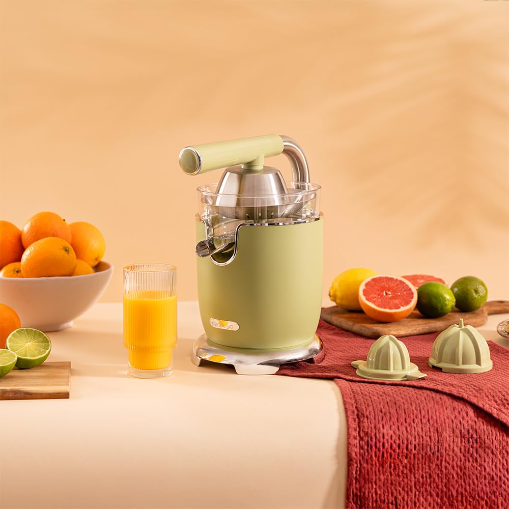 Cecotec Presse-agrumes électrique Xqueeze RetroJuice 1000 Green. Pour oranges et agrumes, 1000 W, filtre inox, 2 cônes amovibles, capacité 500 ml, compatible lave-vaisselle.