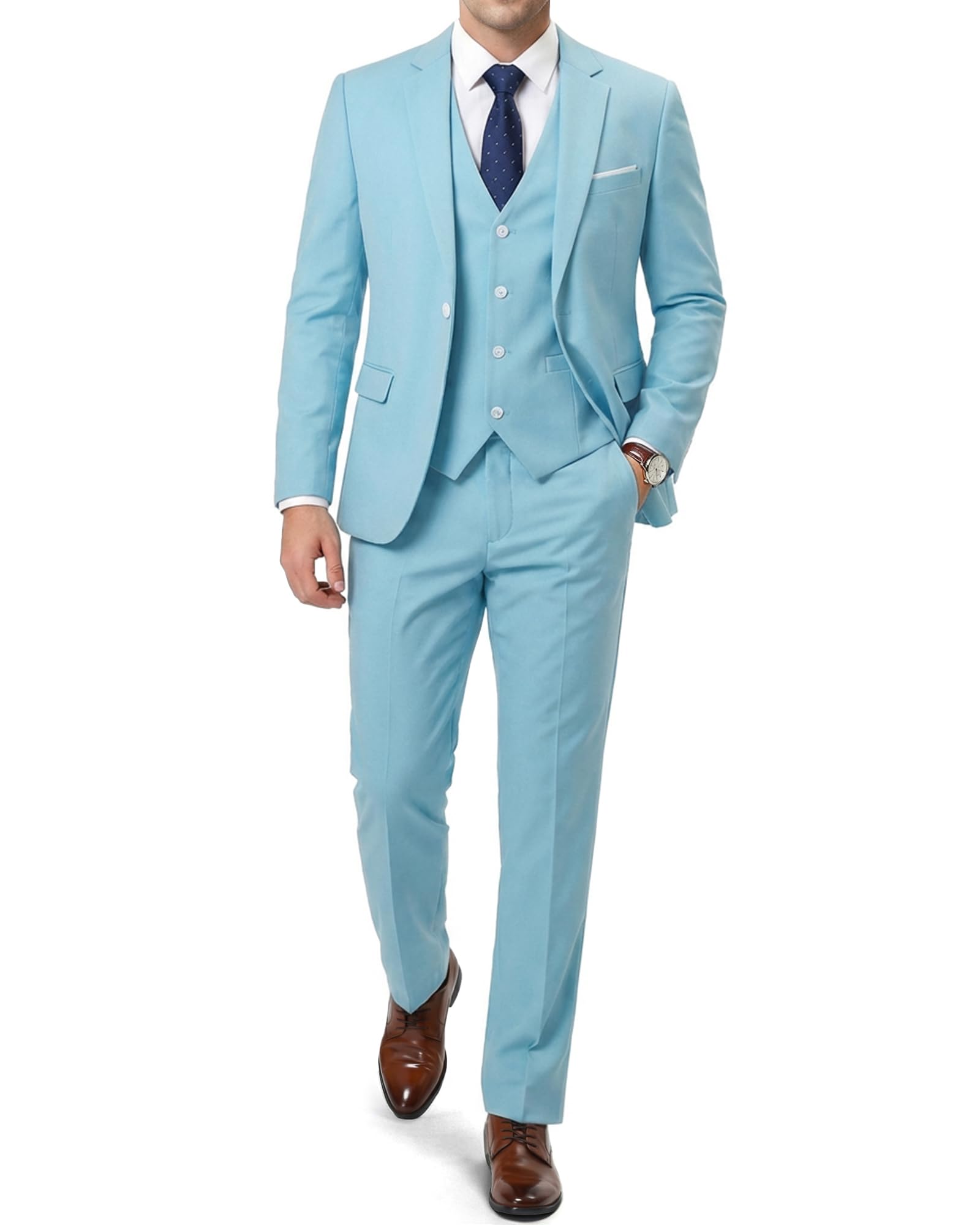 Men's Slim Fit 3 Pieces Suit, One Button Blazer Set, Jacket Vest & Pants