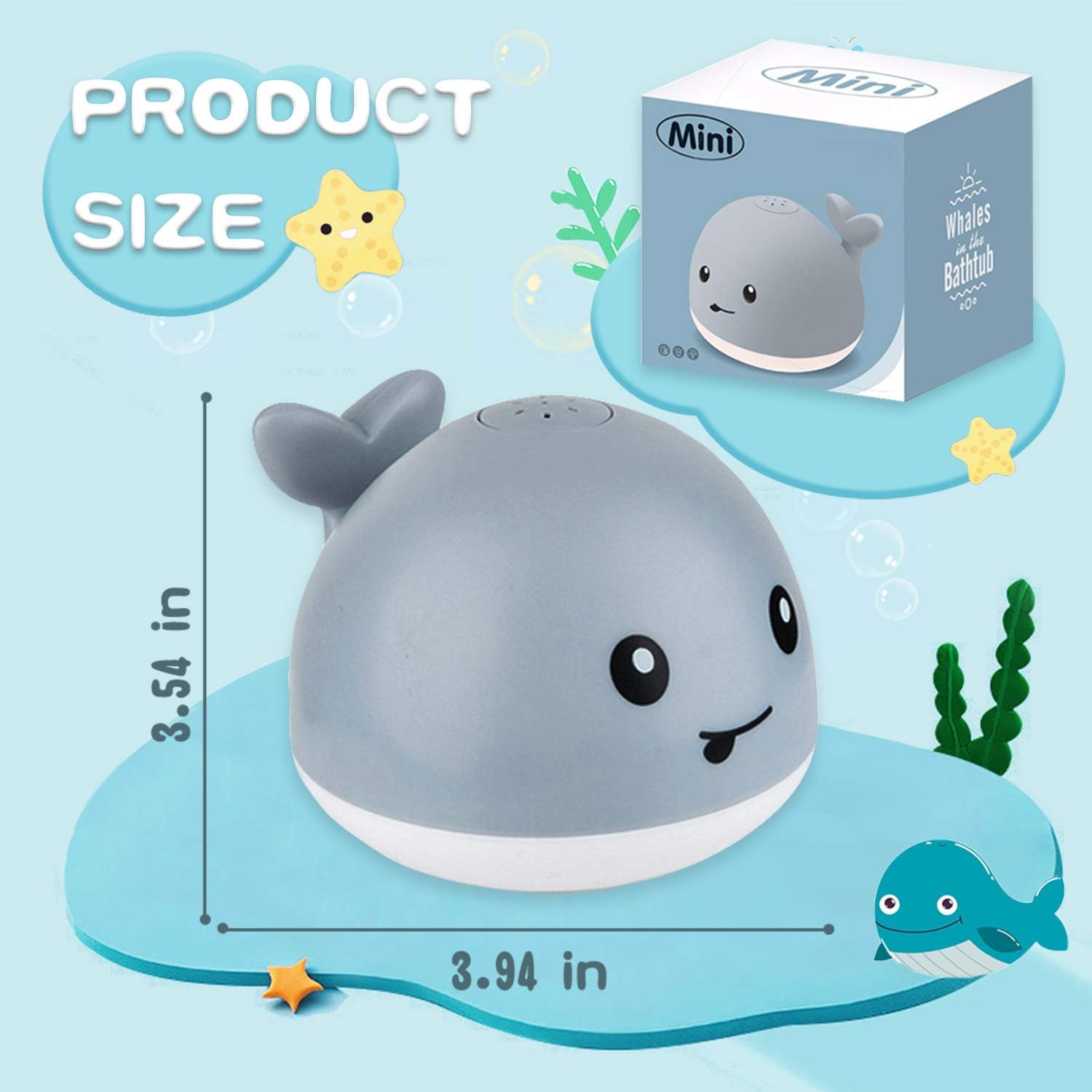 ZHENDUO Baby Bath Toys, Whale Automatic Spray Water Bath Toy with LED Light, Induction Sprinkler Bathtub Shower Toys for Toddlers Kids Boys Girls, Pool Bathroom Toy for Baby (Gray) : Toys & Games