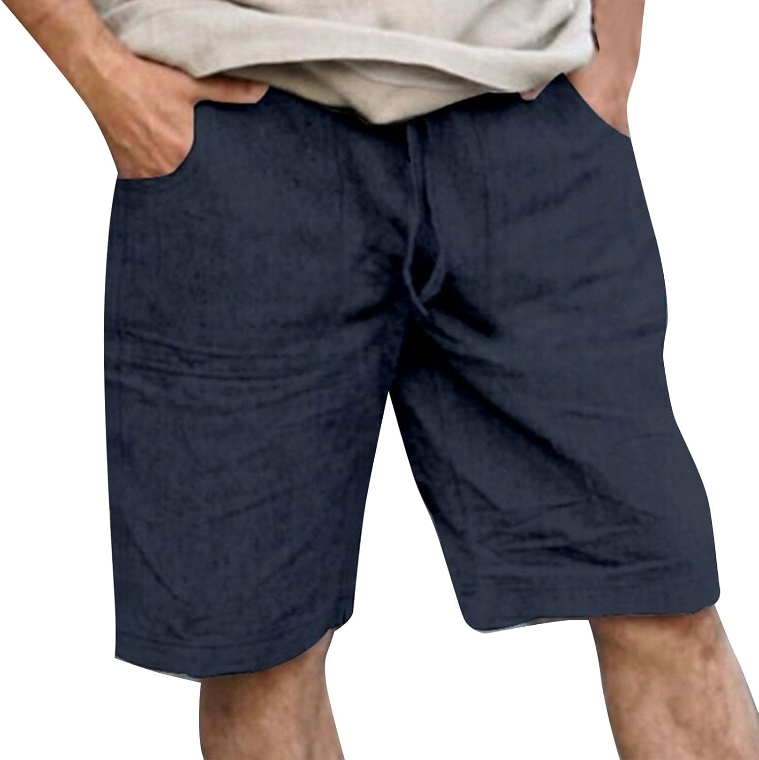 Ymosrh Mens Summer Shorts Elastic Waist Drawstring Lightweight Cotton Linen Breathable Beach Yoga Shorts, S-5XL