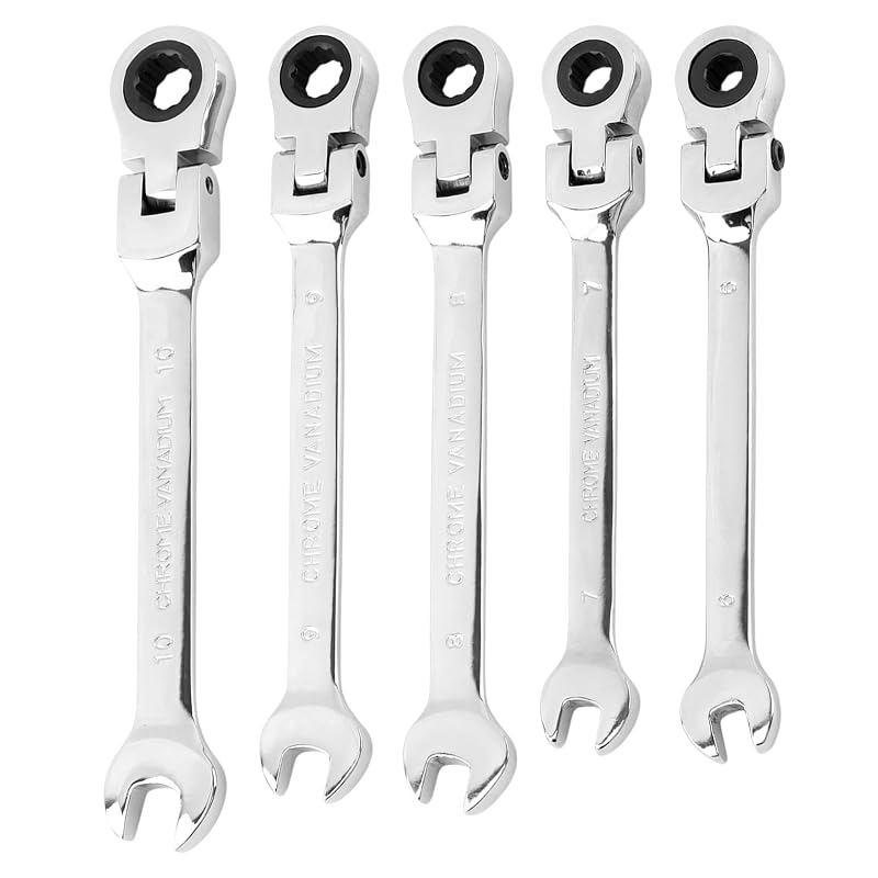 Kit de Chaves Combinadas com Catraca e Cabeça Flexível 6 a 10 mm homfanseec, 180°, 72 dentes, 5 peças