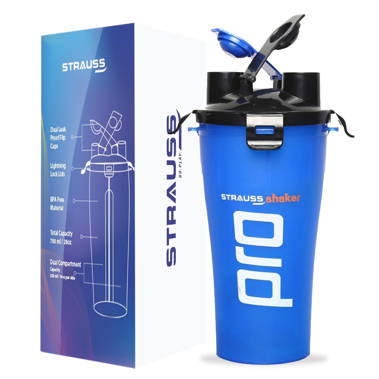 STRAUSS Dual Shaker Pro | Pre & Post Protein Shake On the Go | Leakproof and BPA-Free Material | Dual Shaker Bottle | Prot...